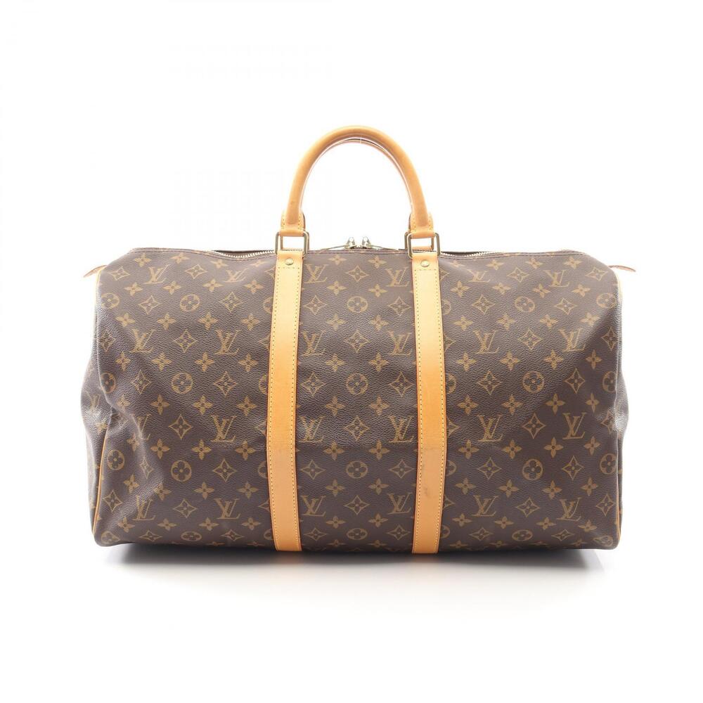 Louis Vuitton Keepall Canvas Leather Monogram Travel Bag Brown